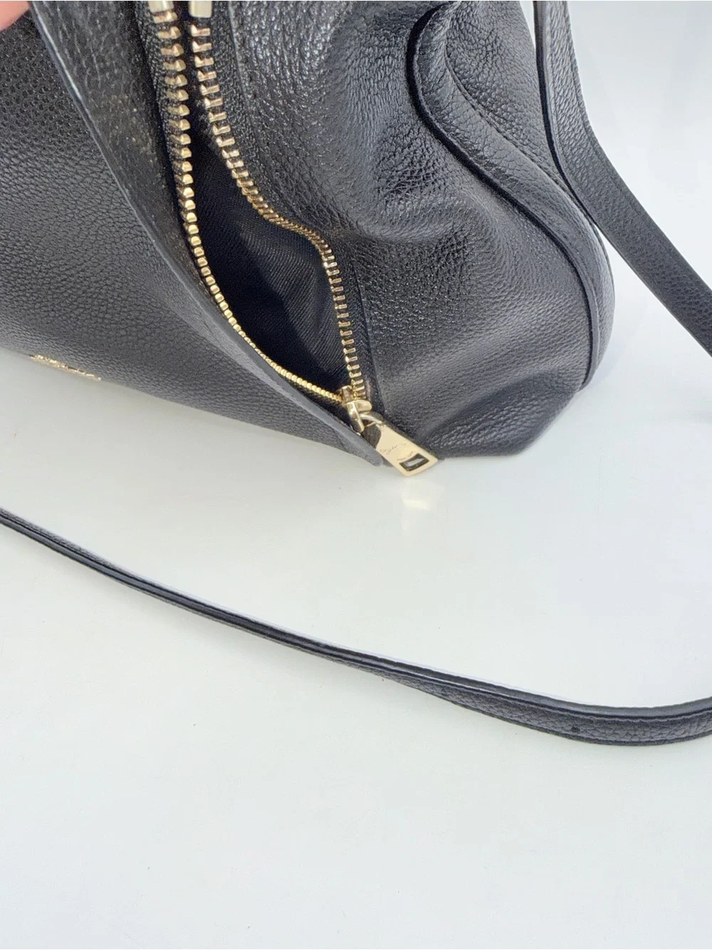 Coach Black Pebbled Leather Shoulder Bag with Detachable Strap